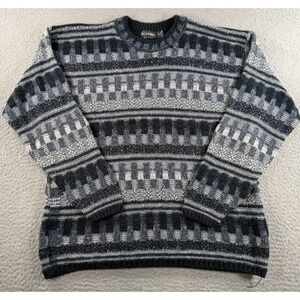 Vintage Scandia Sweater Men XL Textured Knit Gray Black Geometric Cosby USA Made